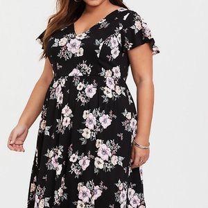 BLACK FLORAL CHALLIS MAXI DRESS